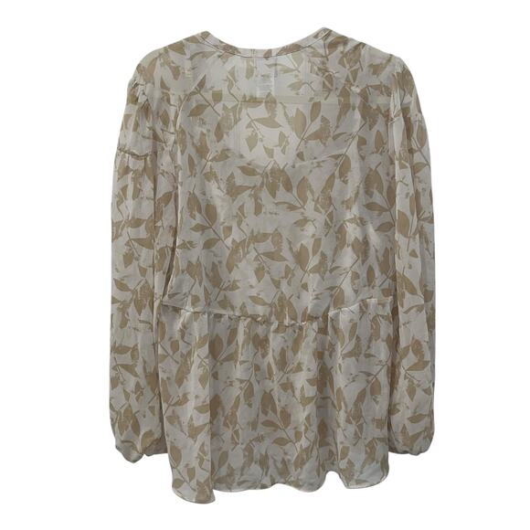 Cabi Sheer Beige Leaf Print Two Piece Peasant Blouse & Tank Set Size Large - Picture 3 of 8
